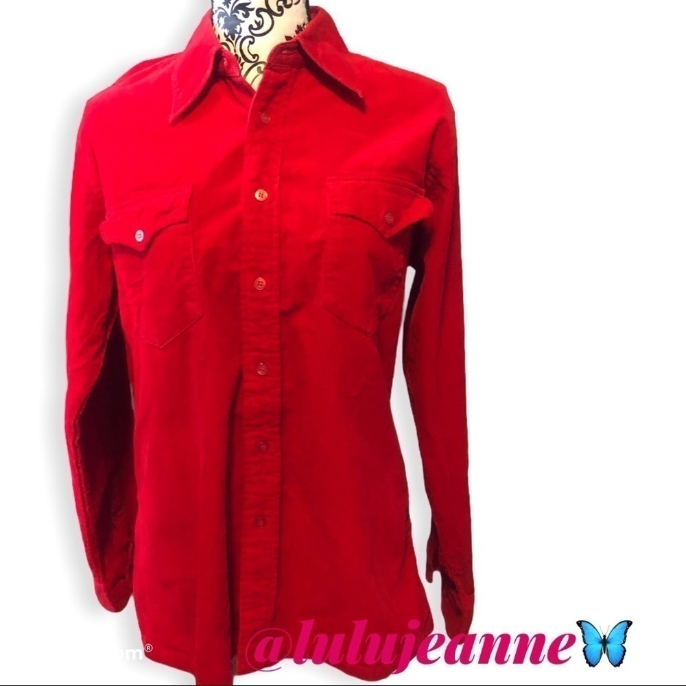 PANDA red corduroy button down top.